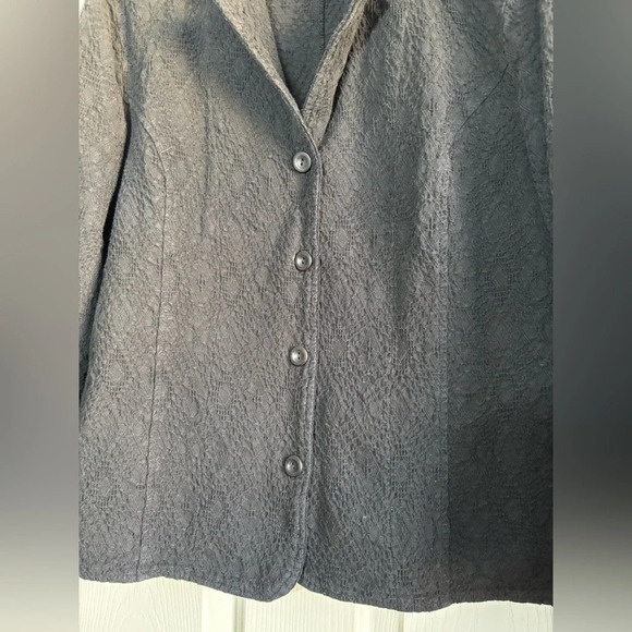 FOCUS Waffle Knit Collared Long Sleeve Jacket Blazer sz Large Black Artsy Cotton - Picture 5 of 9
